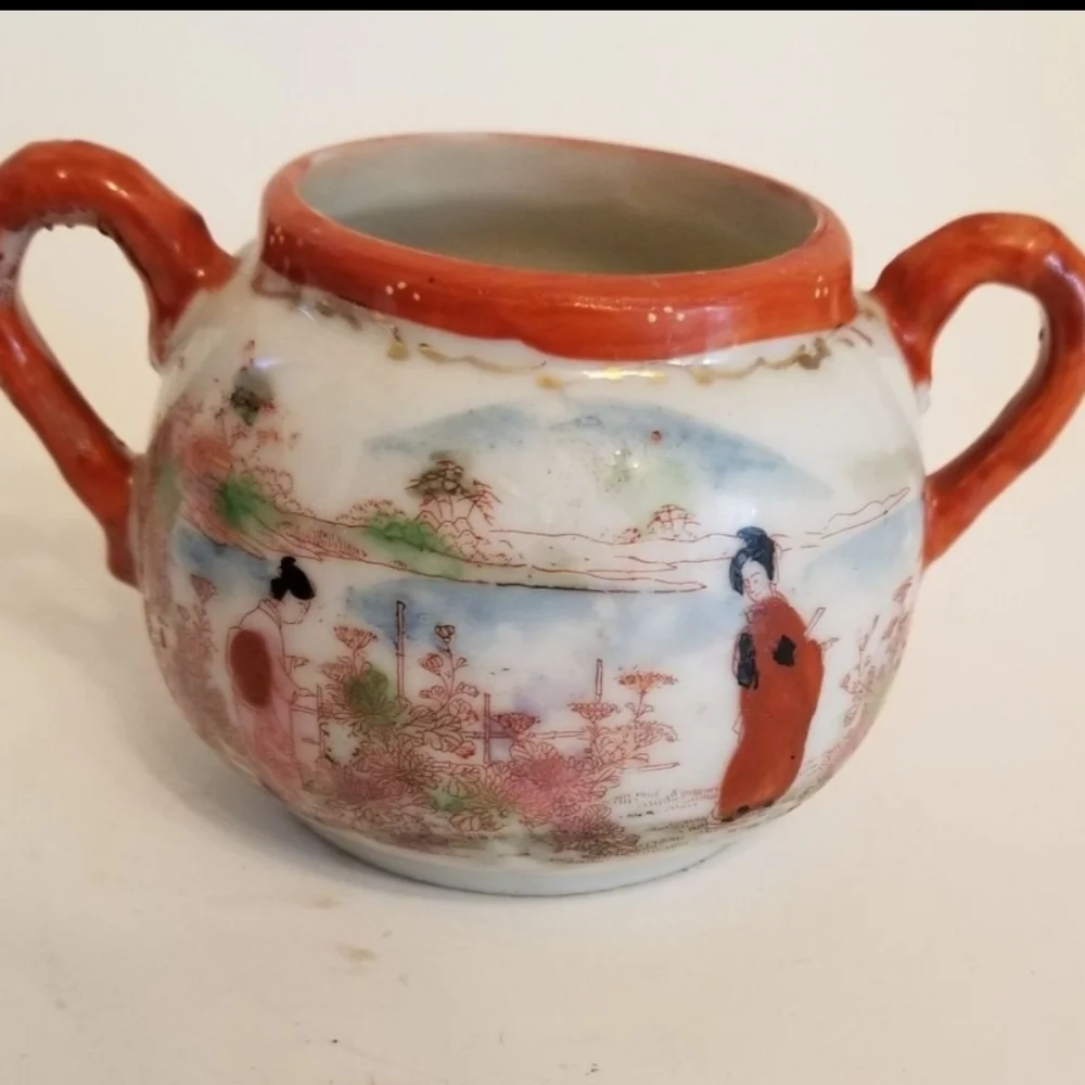 Vintage Geisha Sugar Bowl Succulent Pot Scenes of Edo Period